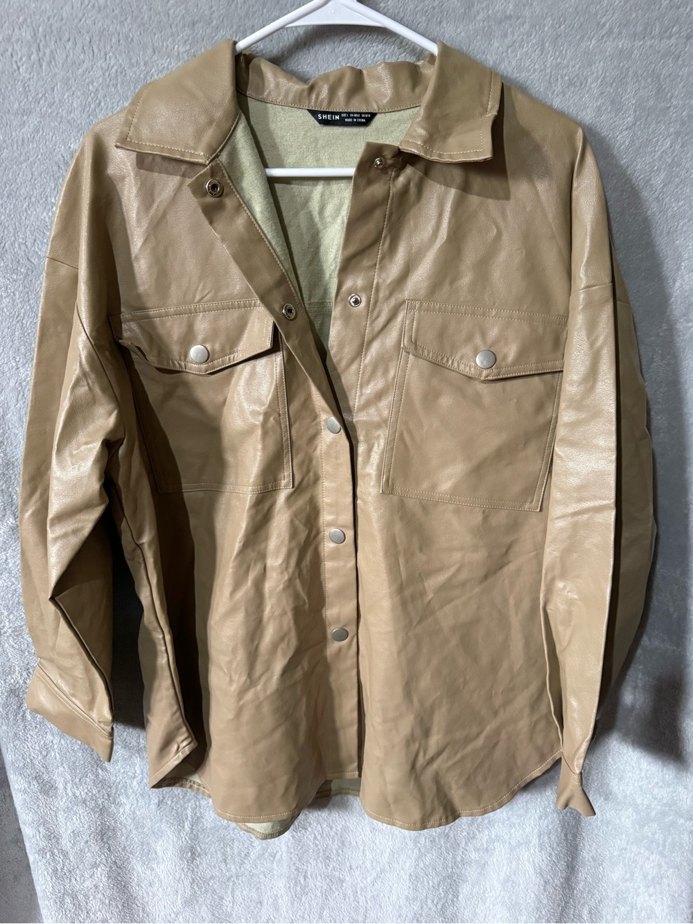 SHEIN Faux Leather Shirt Jacket in Tan